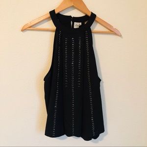 Paper Crane black beaded high neck tank top